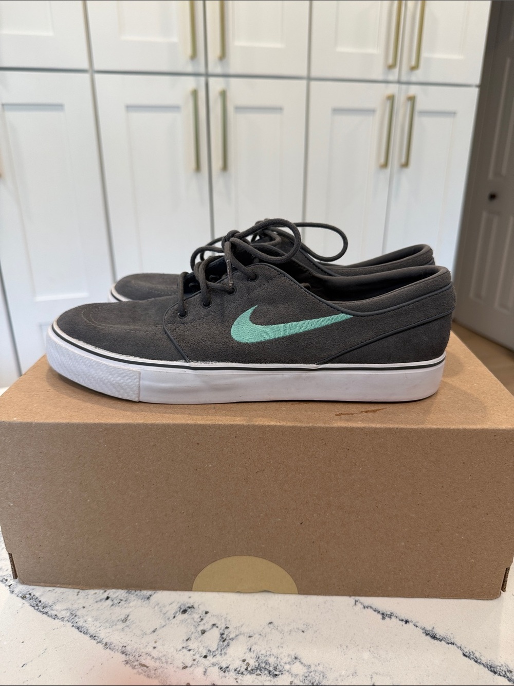 Nike Stefan Janowski Foam Runner Sneakers. Gray Suede with Teal Swoosh. - Picture 3 of 5